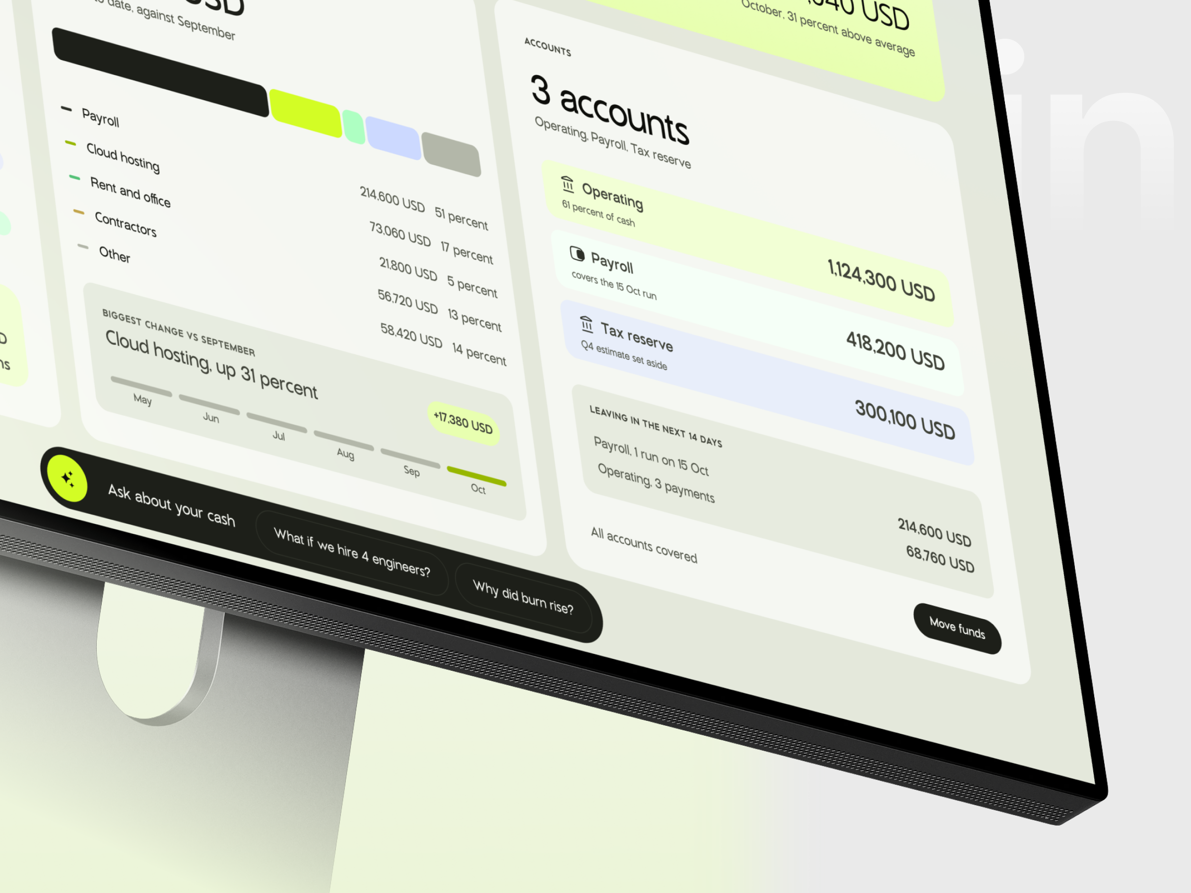 Close view of the Transcoin transaction panel for Tern Design Studio at 9,400 USD, with an AI suggested category of Contractors, a Confidence high label and Confirm and Change category buttons.